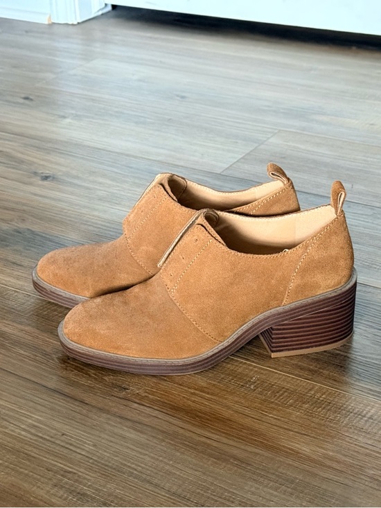 Crown Vintage Shoes - Crown Vintage Tan Suede Low Block Heel Slip-On Booties